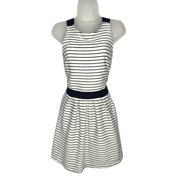 Candie’s Spriped Halter Neck Fit & Flare Criss Cross Back Dress Size Lar… - Picture 1 of 6